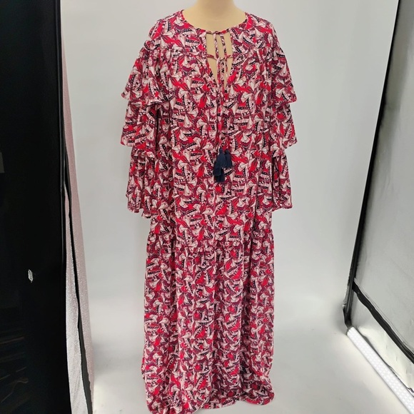 Happy X Nature NWOT Phoenix Butterflies Print Tiered Sleeved Maxi Dress - Picture 5 of 12